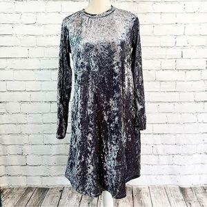Sweet Pea silvery blue crushed velvet shift dress with long sleeves, size small